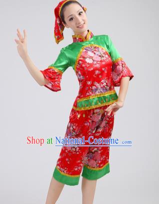 Chinese Traditional Yangko Dance Red Costumes Group Dance Folk Dance Clothing for Women