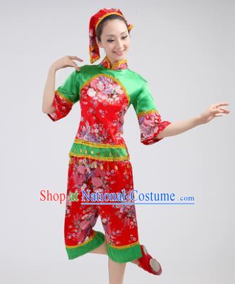 Chinese Traditional Yangko Dance Red Costumes Group Dance Folk Dance Clothing for Women