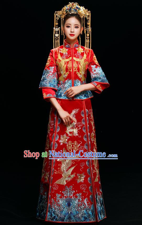 Chinese Traditional Wedding Toast Xiuhe Suits Ancient Bride Dress Embroidered Phoenix Costumes for Women