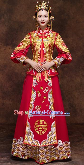 Chinese Traditional Wedding Dress Red Xiuhe Suits Ancient Bride Handmade Embroidered Costumes for Women