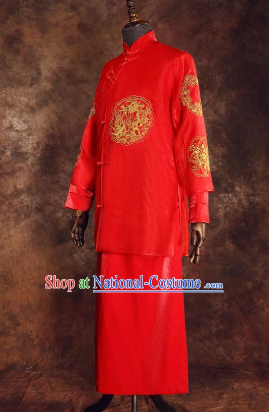 Chinese Ancient Traditional Wedding Costumes Bridegroom Tang Suit Red Gown for Men