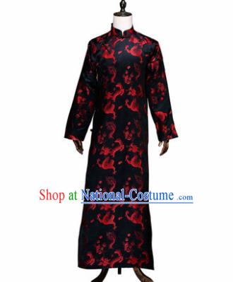 Chinese Traditional Wedding Costumes Ancient Bridegroom Tang Suit Black Robe for Men