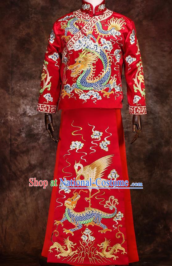 Chinese Traditional Wedding Costumes Mandarin Jacket Ancient Bridegroom Tang Suit Robe for Men