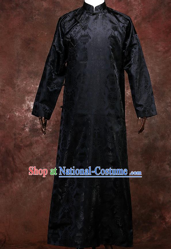 Chinese Traditional Wedding Costumes Ancient Bridegroom Tang Suit Black Robe for Men