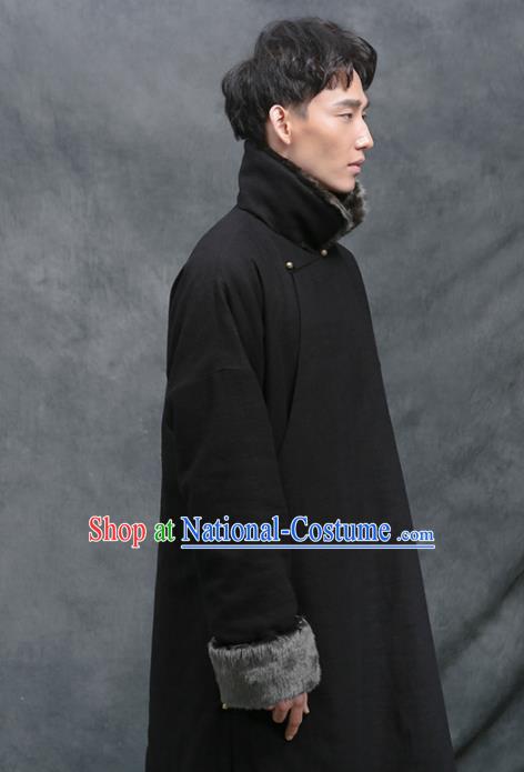 Chinese Traditional Tang Suit Costumes National Cotton Padded Long Gown Overcoat for Men