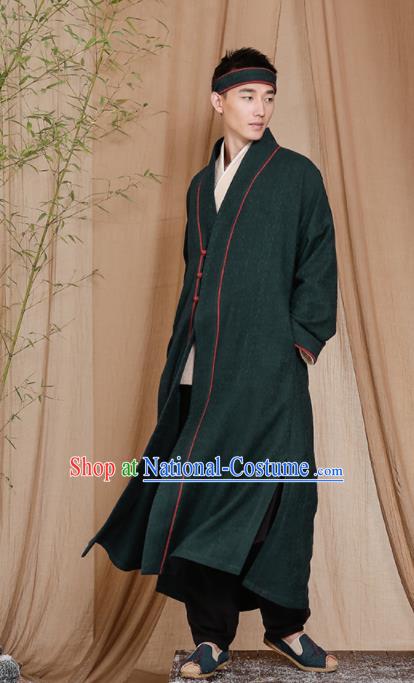 Chinese Traditional Tang Suit Costumes National Green Coat Overcoat for Men