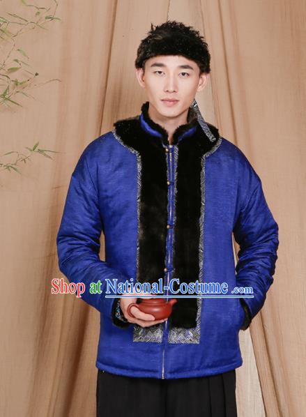 Chinese Traditional Tang Suit Costumes National Cotton Wadded Jacket Overcoat for Men