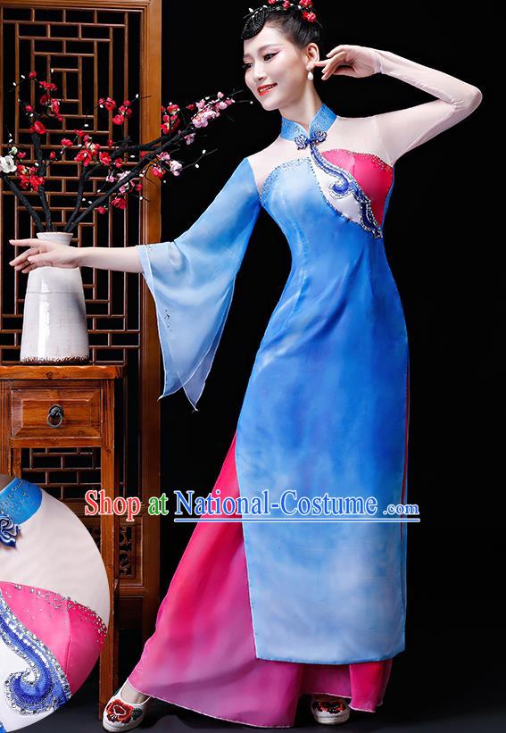 Chinese Traditional Classical Dance Costumes Umbrella Dance Group Dance Dress for Women