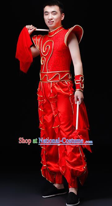 Chinese Traditional Folk Dance Costumes Drum Dance Group Dance Red Clothing for Men