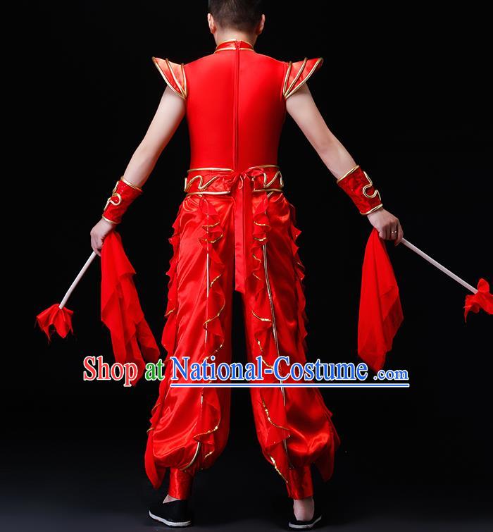 Chinese Traditional Folk Dance Costumes Drum Dance Group Dance Red Clothing for Men