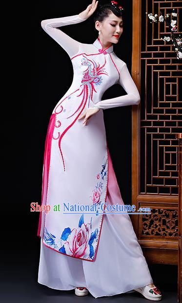 Chinese Traditional Classical Dance Costumes Umbrella Dance Group Dance White Dress for Women