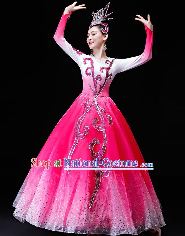 Professional Modern Dance Costumes Opening Dance Stage Show Pink Dress for Women