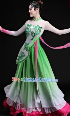 Chinese Traditional Classical Dance Costumes Umbrella Dance Group Dance Green Dress for Women