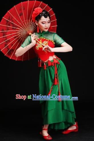 Chinese Traditional Folk Dance Costumes Drum Dance Group Dance Green Dress for Men