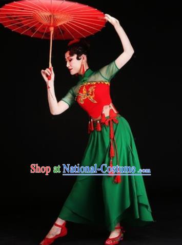 Chinese Traditional Folk Dance Costumes Drum Dance Group Dance Green Dress for Men