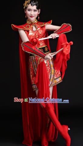 Chinese Traditional Folk Dance Yangko Costumes Drum Dance Group Dance Red Dress for Women