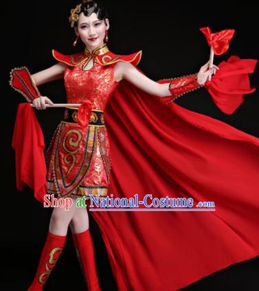 Chinese Traditional Folk Dance Yangko Costumes Drum Dance Group Dance Red Dress for Women