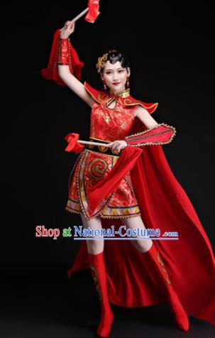 Chinese Traditional Folk Dance Yangko Costumes Drum Dance Group Dance Red Dress for Women