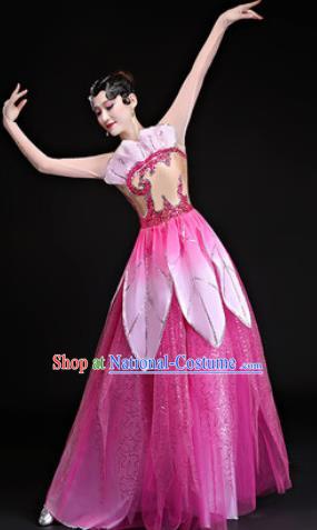 Chinese Traditional Classical Dance Costumes Umbrella Dance Lotus Dance Pink Dress for Women