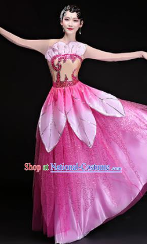 Chinese Traditional Classical Dance Costumes Umbrella Dance Lotus Dance Pink Dress for Women