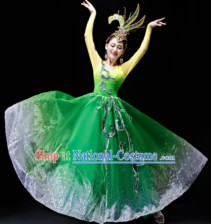 Professional Modern Dance Costumes Opening Dance Stage Show Green Dress for Women