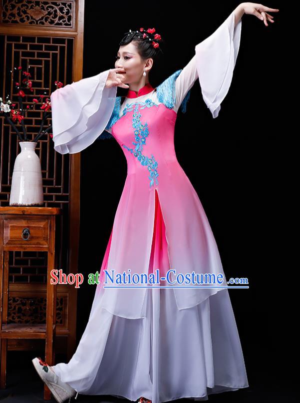 Chinese Traditional Classical Dance Costumes Umbrella Dance Group Dance Pink Dress for Women