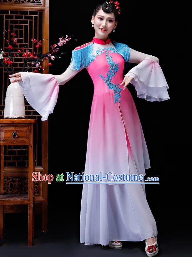 Chinese Traditional Classical Dance Costumes Umbrella Dance Group Dance Pink Dress for Women