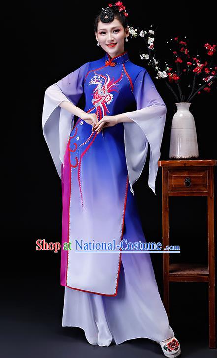 Chinese Traditional Classical Dance Costumes Umbrella Dance Group Dance Royalblue Dress for Women