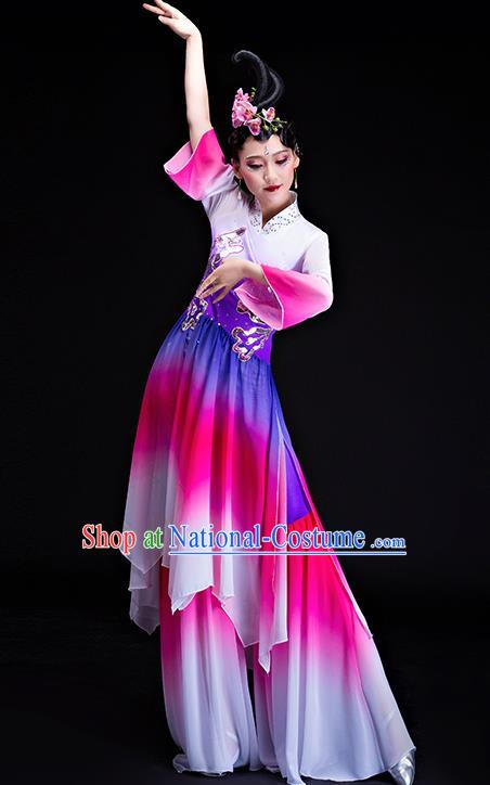 Chinese Traditional Classical Dance Costumes Umbrella Dance Group Dance Purple Dress for Women