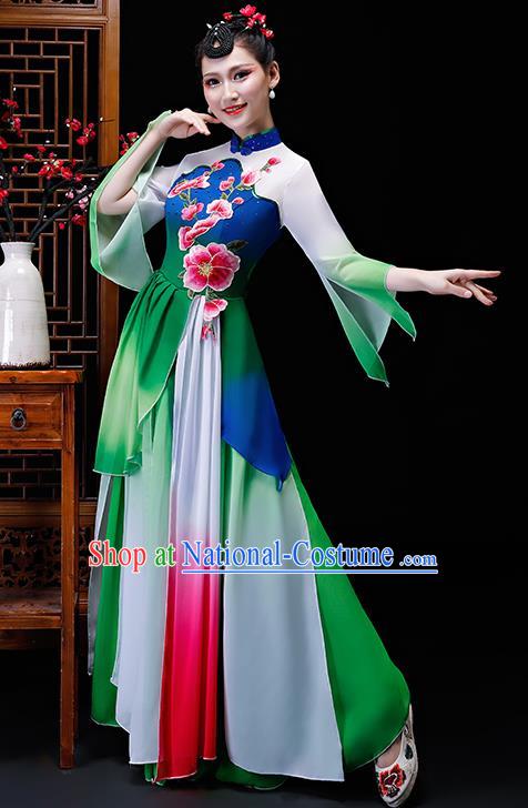 Chinese Traditional Classical Dance Costumes Umbrella Dance Group Dance Green Dress for Women