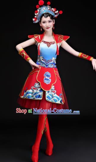 Chinese Traditional Folk Dance Yangko Group Dance Costumes Drum Dance Red Dress for Women