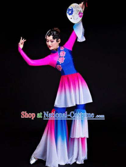 Chinese Traditional Folk Dance Yangko Costumes Group Dance Rosy Dress for Women