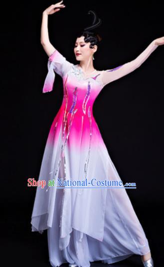 Chinese Traditional Classical Dance Lotus Dance Costumes Umbrella Dance Pink Dress for Women