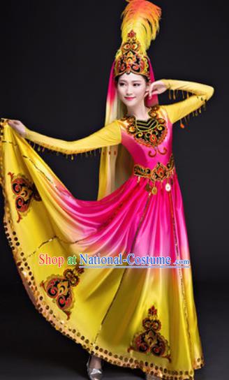 Chinese Traditional Uyghur Nationality Folk Dance Costumes Group Dance Dress for Women