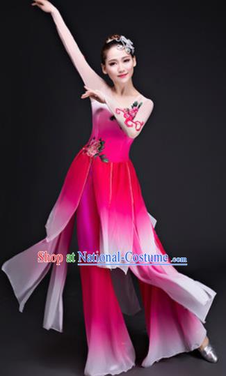 Chinese Traditional Umbrella Dance Costumes Classical Dance Lotus Dance Rosy Dress for Women