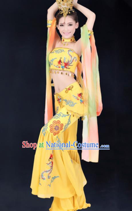 Chinese Traditional Umbrella Dance Costumes Classical Dance Dunhuang Flying Apsaras Dance Yellow Dress for Women