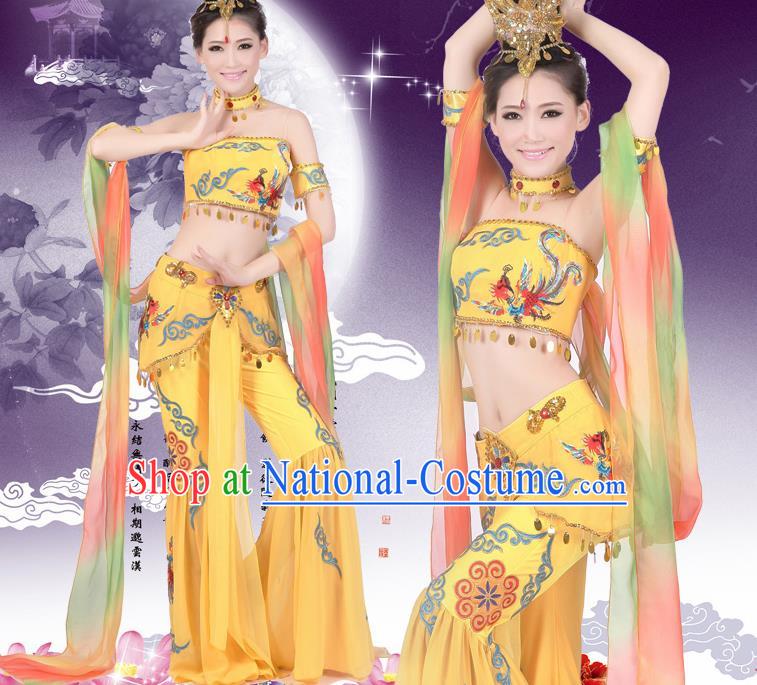 Chinese Traditional Umbrella Dance Costumes Classical Dance Dunhuang Flying Apsaras Dance Yellow Dress for Women