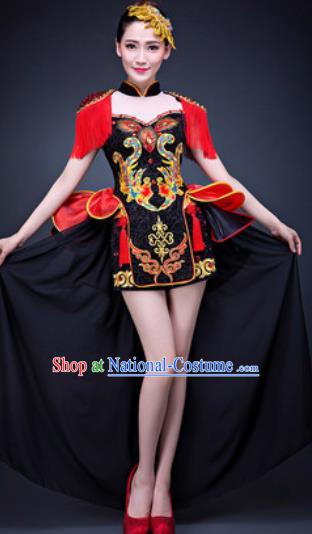 Chinese Traditional Folk Dance Costumes New Year Drum Dance Black Dress for Women