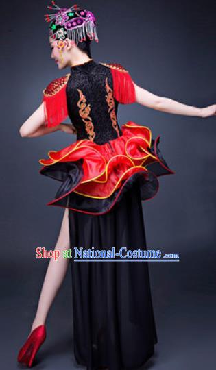 Chinese Traditional Folk Dance Costumes New Year Drum Dance Black Dress for Women