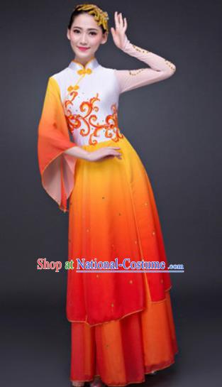 Chinese Traditional Umbrella Dance Costumes Classical Dance Lotus Dance Orange Dress for Women