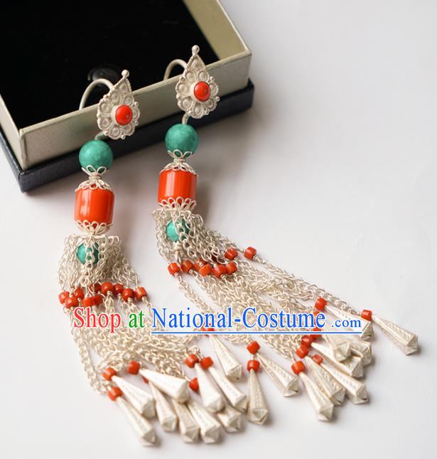 Traditional Chinese Zang Nationality Dance Earrings Ethnic Tibetan Ear Accessories for Women