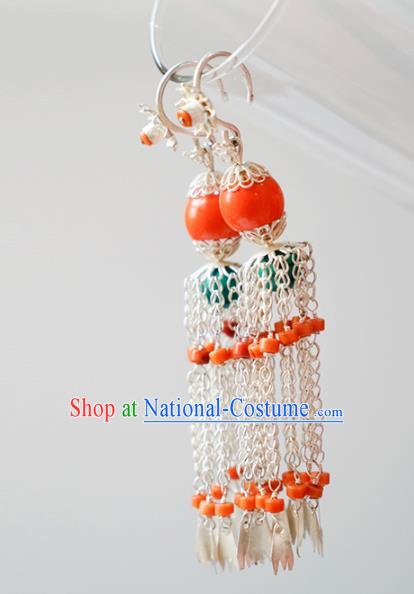 Traditional Chinese Zang Nationality Tassel Earrings Ethnic Tibetan Ear Accessories for Women