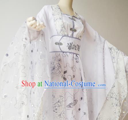 Traditional Chinese Tang Dynasty Aristocratic Lady Costumes Ancient Cosplay Princess White Hanfu Dress for Women