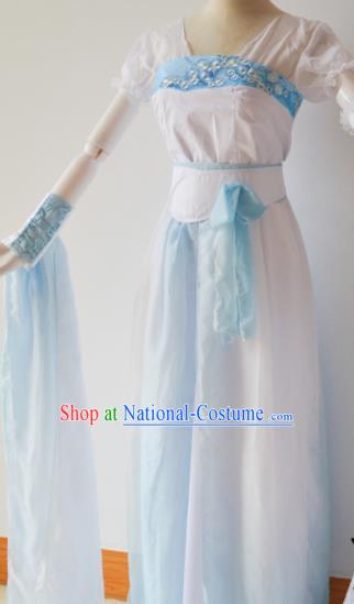 Traditional Chinese Han Dynasty Aristocratic Lady Costumes Ancient Cosplay Swordswoman White Hanfu Dress for Women