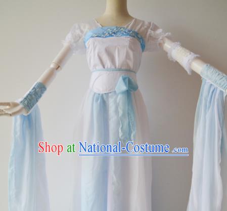 Traditional Chinese Han Dynasty Aristocratic Lady Costumes Ancient Cosplay Swordswoman White Hanfu Dress for Women