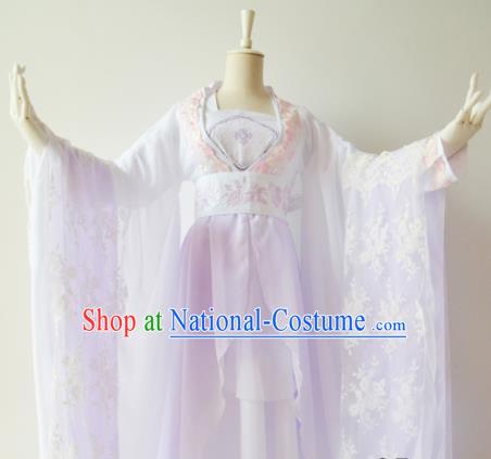 Traditional Chinese Tang Dynasty Princess Costumes Ancient Cosplay Imperial Concubine Lilac Hanfu Dress for Women