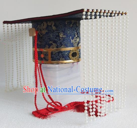 Chinese Ancient Emperor Hair Accessories Han Dynasty King Blue Hat Headwear for Men