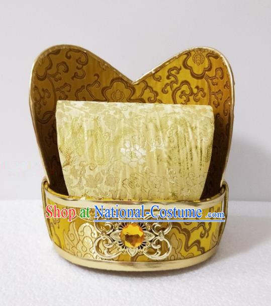 Chinese Ancient Emperor Hair Accessories Tang Dynasty King Golden Hat Headwear for Men