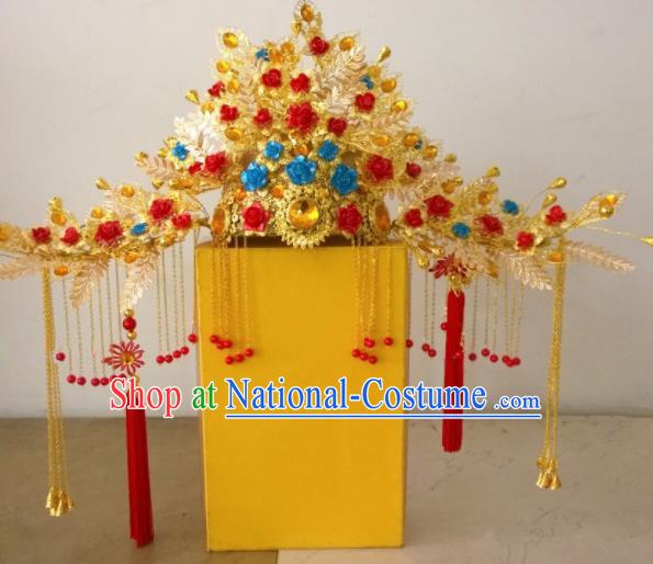 Chinese Ancient Wedding Hair Accessories Ming Dynasty Empress Phoenix Coronet Hat Headwear for Women