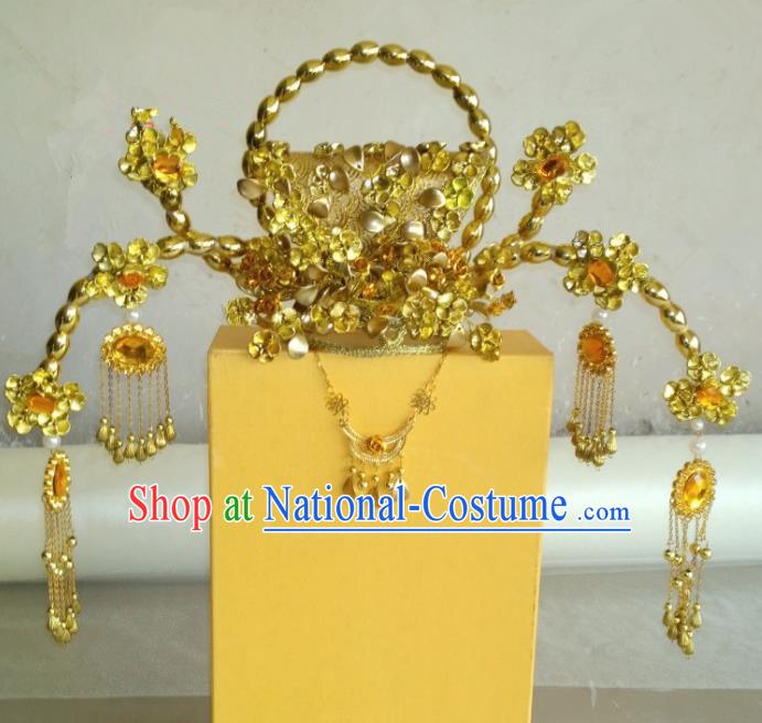 Chinese Ancient Wedding Golden Hair Accessories Tang Dynasty Empress Phoenix Coronet Headwear for Women